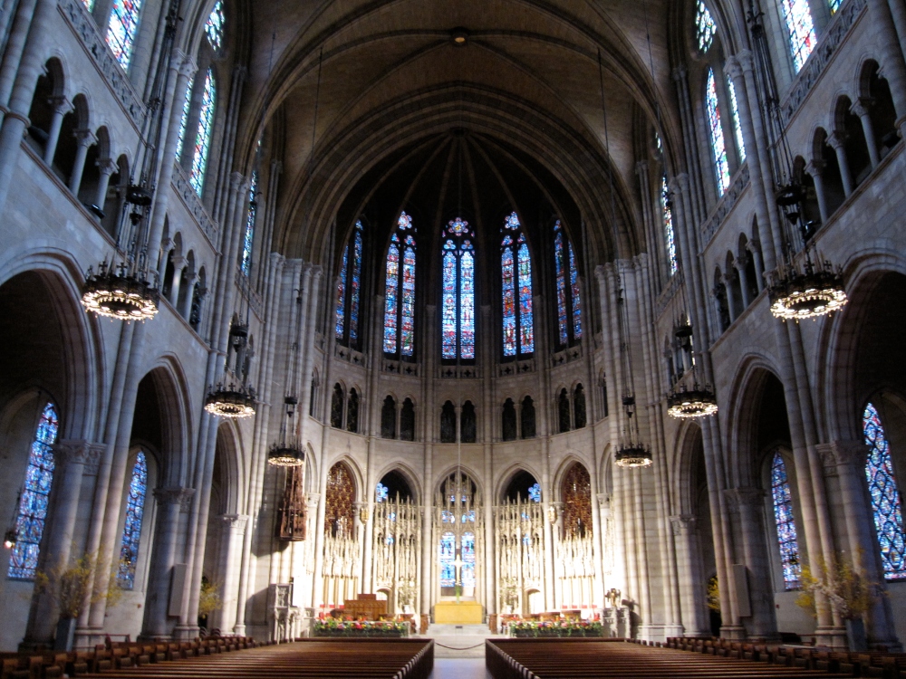 Interior view of Riverside Church looking toward the altar.